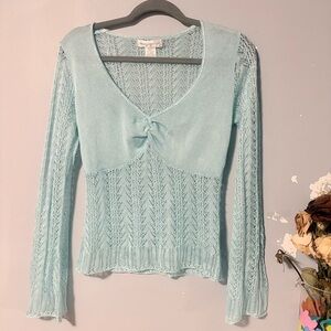 Y2K Glam Bell sleeve crochet see through sweater